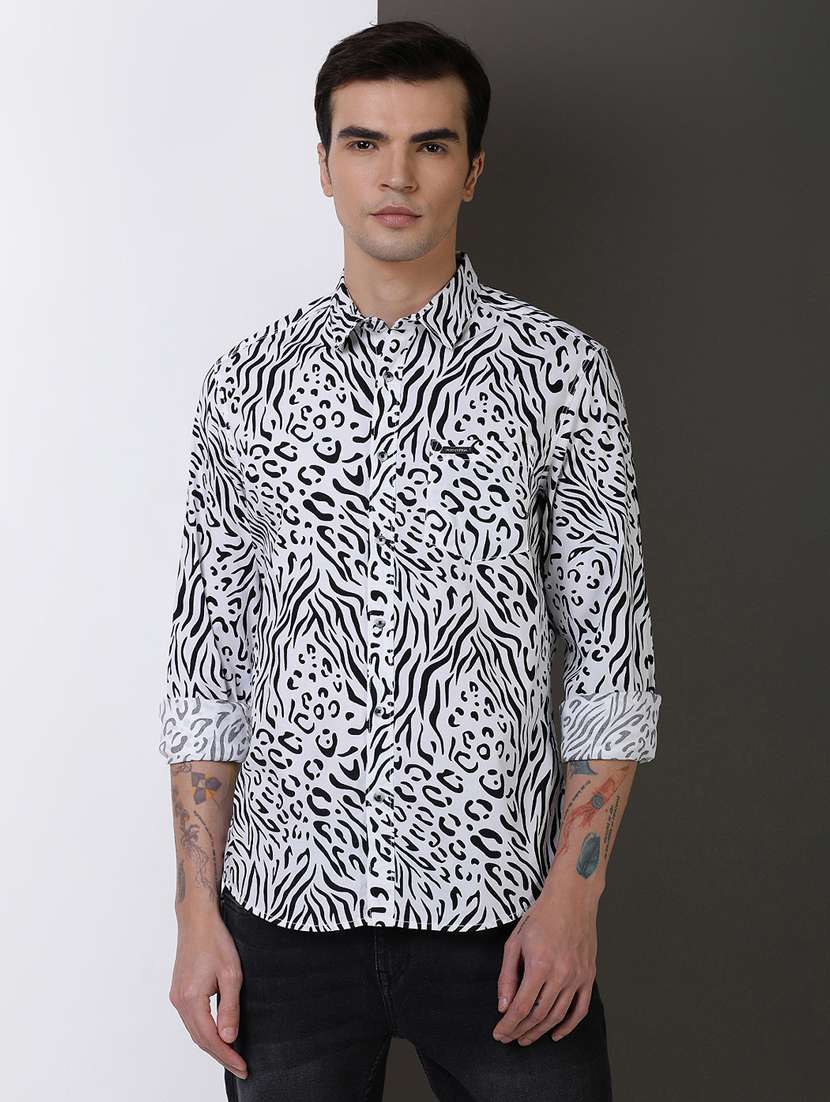 men printed long sleeve regular fit casual shirt - 21954502 - Standard Image - 1