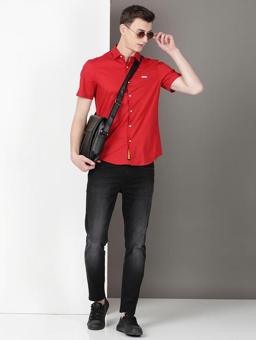 men solid short sleeve regular fit casual shirt - 21954509 - Standard Image - 0