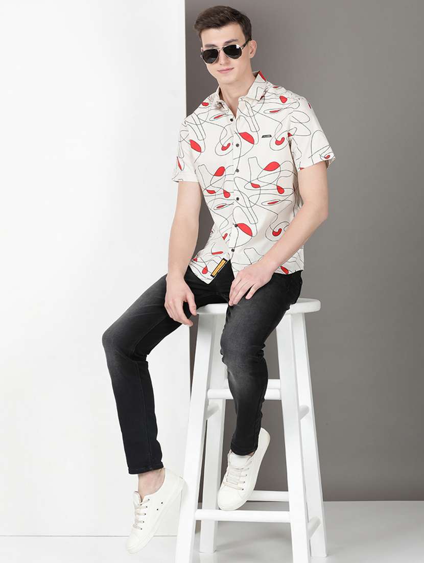 men printed short sleeve regular fit casual shirt - 21954515 -  Standard Image - 4