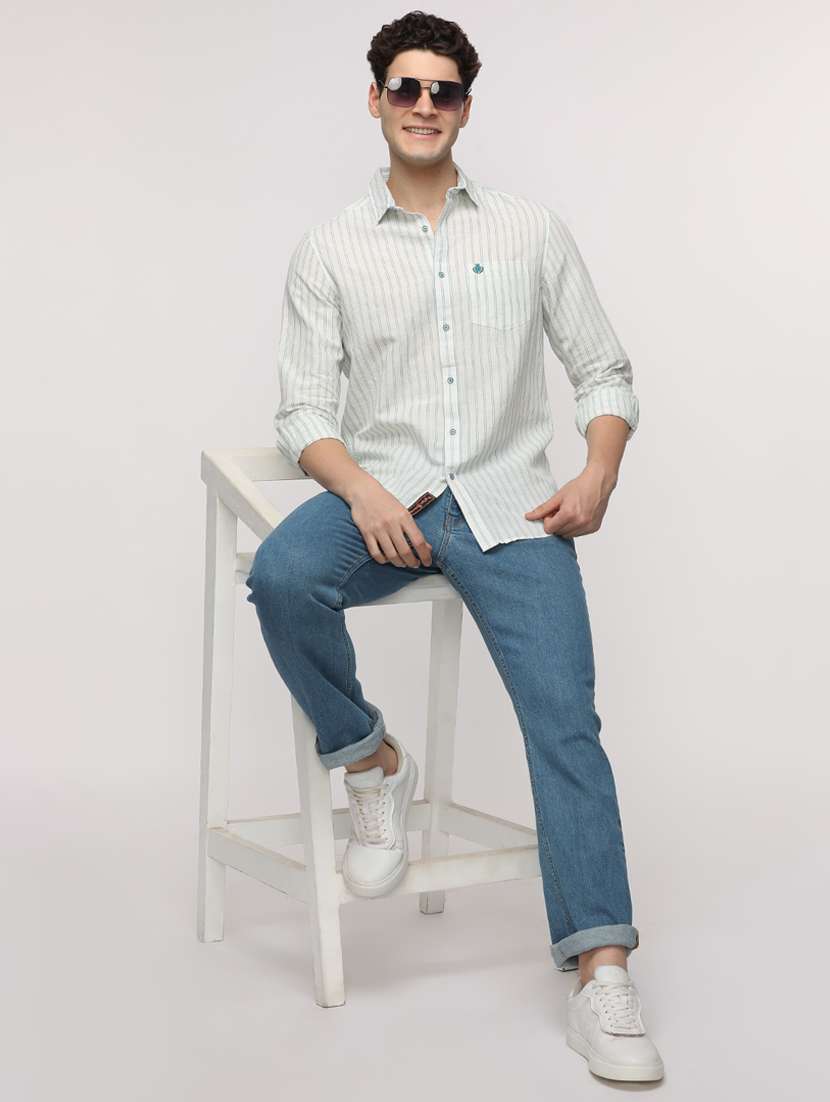 men striped long sleeve regular fit casual shirt