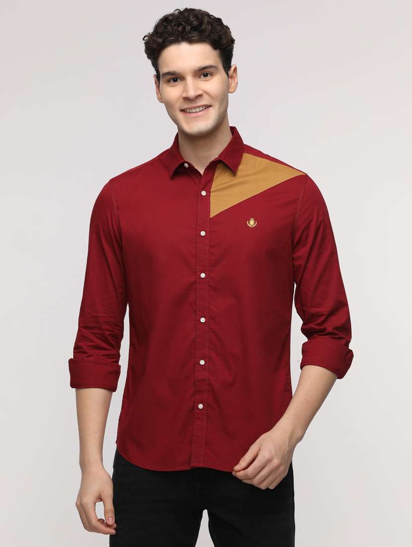 men color block long sleeve regular fit casual shirt - 21954592 -  Standard Image - 1