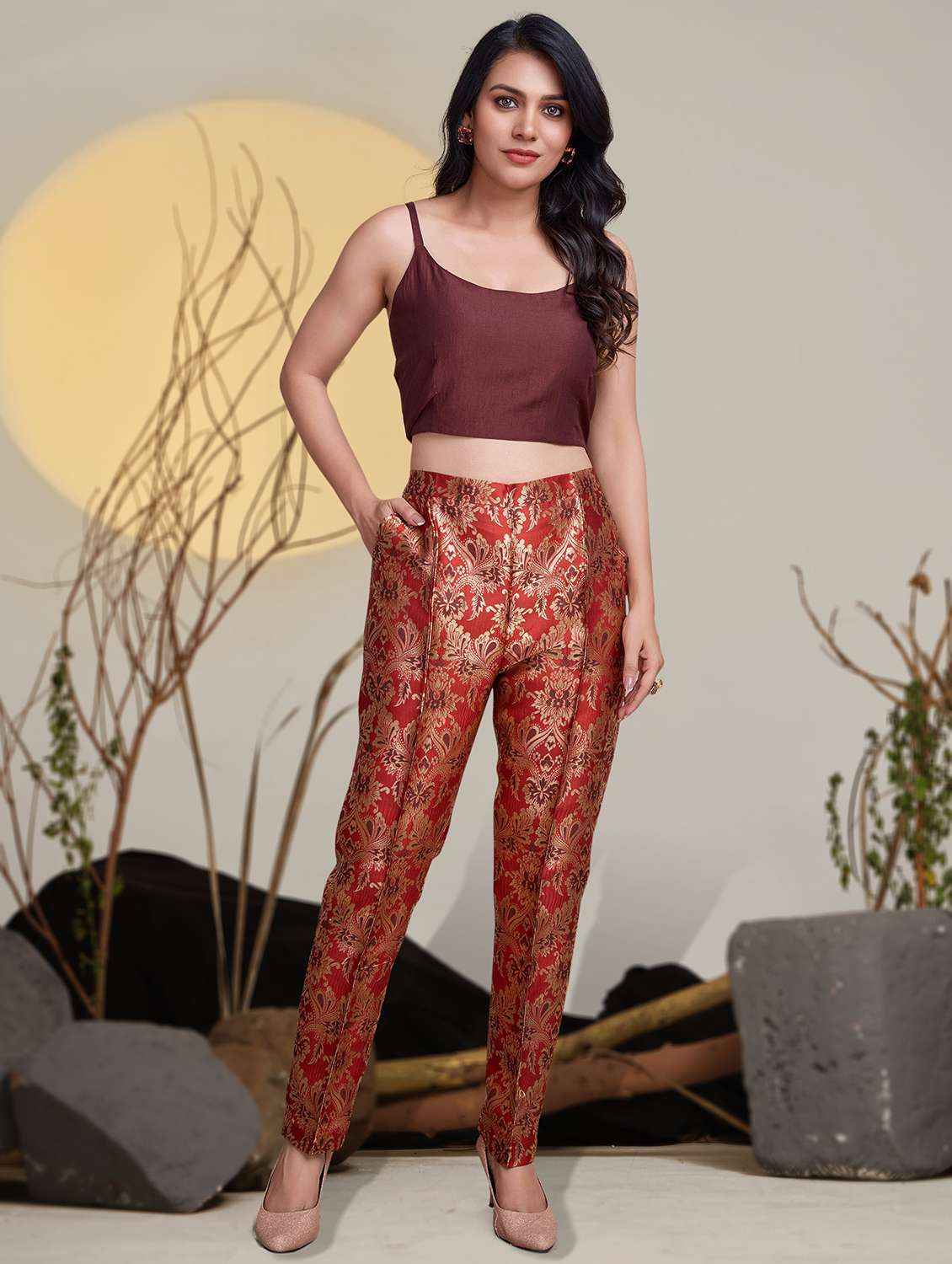 women brocade blazer and trouser co-ord set - 21954601 -  Standard Image - 4