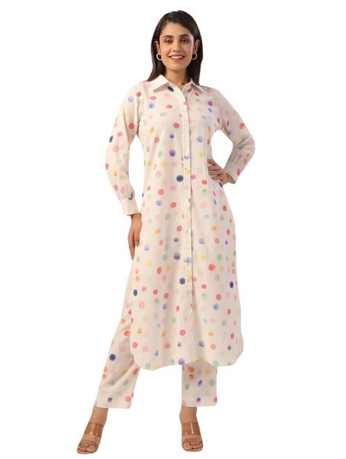 women polka dot long sleeve kurta pant set - 21954630 -  Standard Image - 0