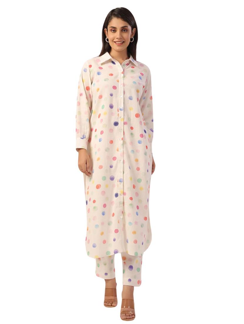 women polka dot long sleeve kurta pant set - 21954630 -  Standard Image - 1