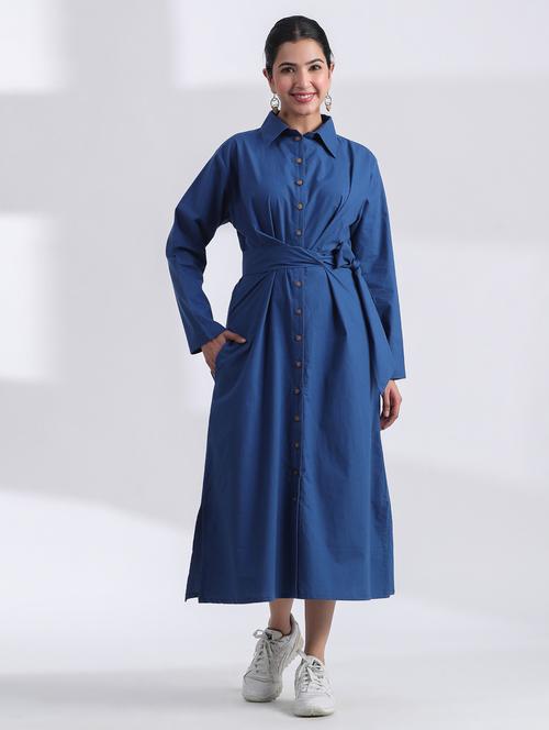 women solid long sleeve shirt dress - 21954638 - Standard Image - 0