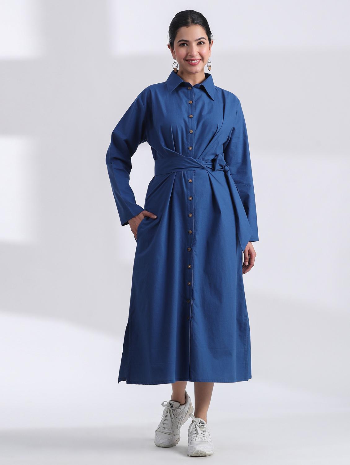women solid long sleeve shirt dress - 21954638 - Zoom Image - 0