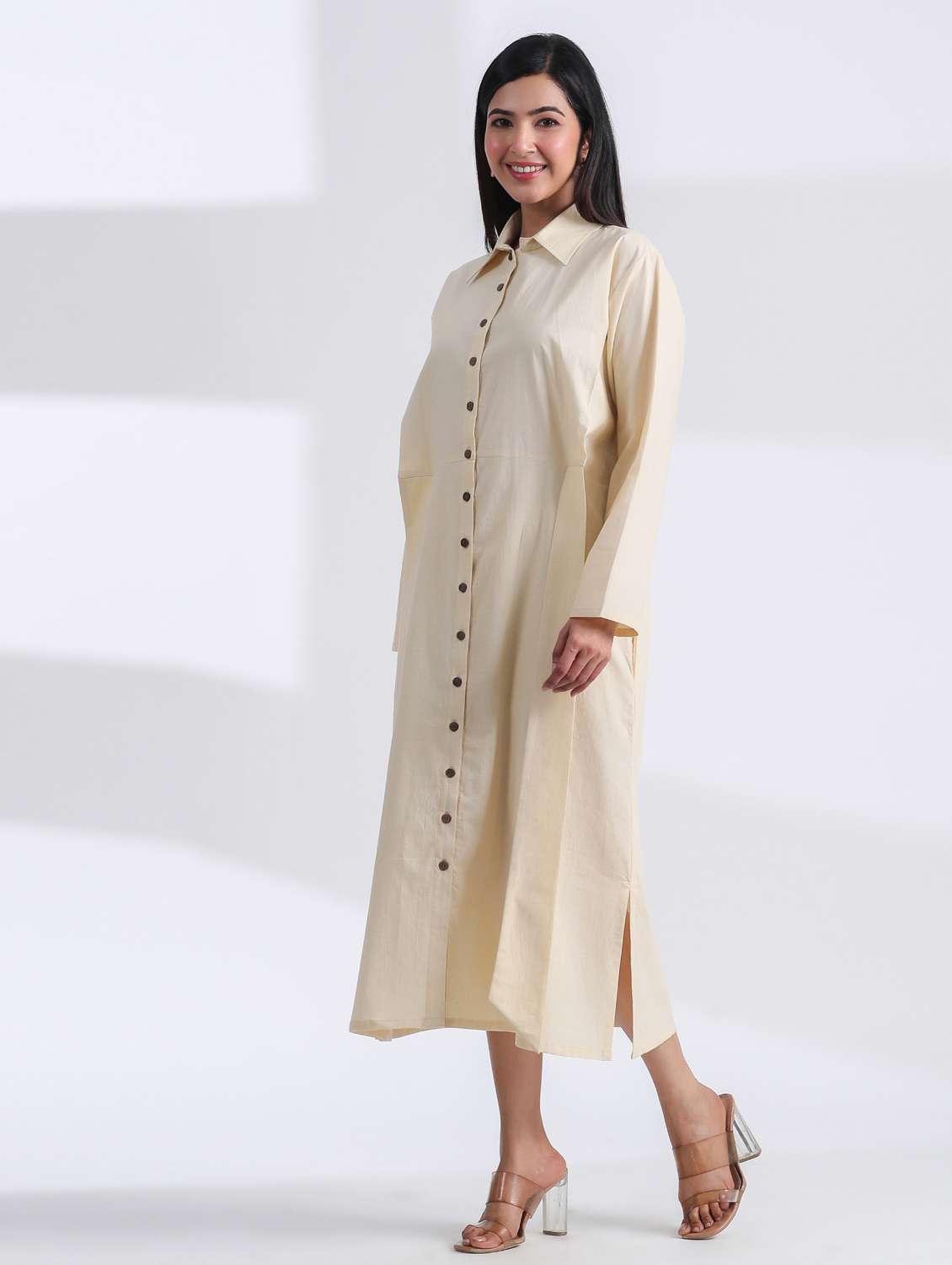 women solid long sleeve shirt dress  - 21954639 -  Standard Image - 1