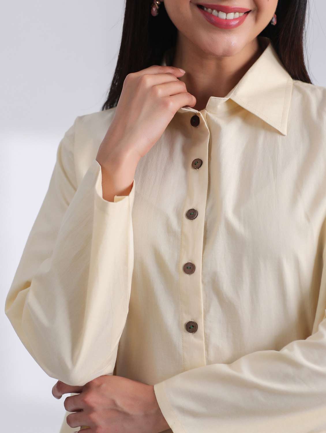 women solid long sleeve shirt dress - 21954639 - Standard Image - 4