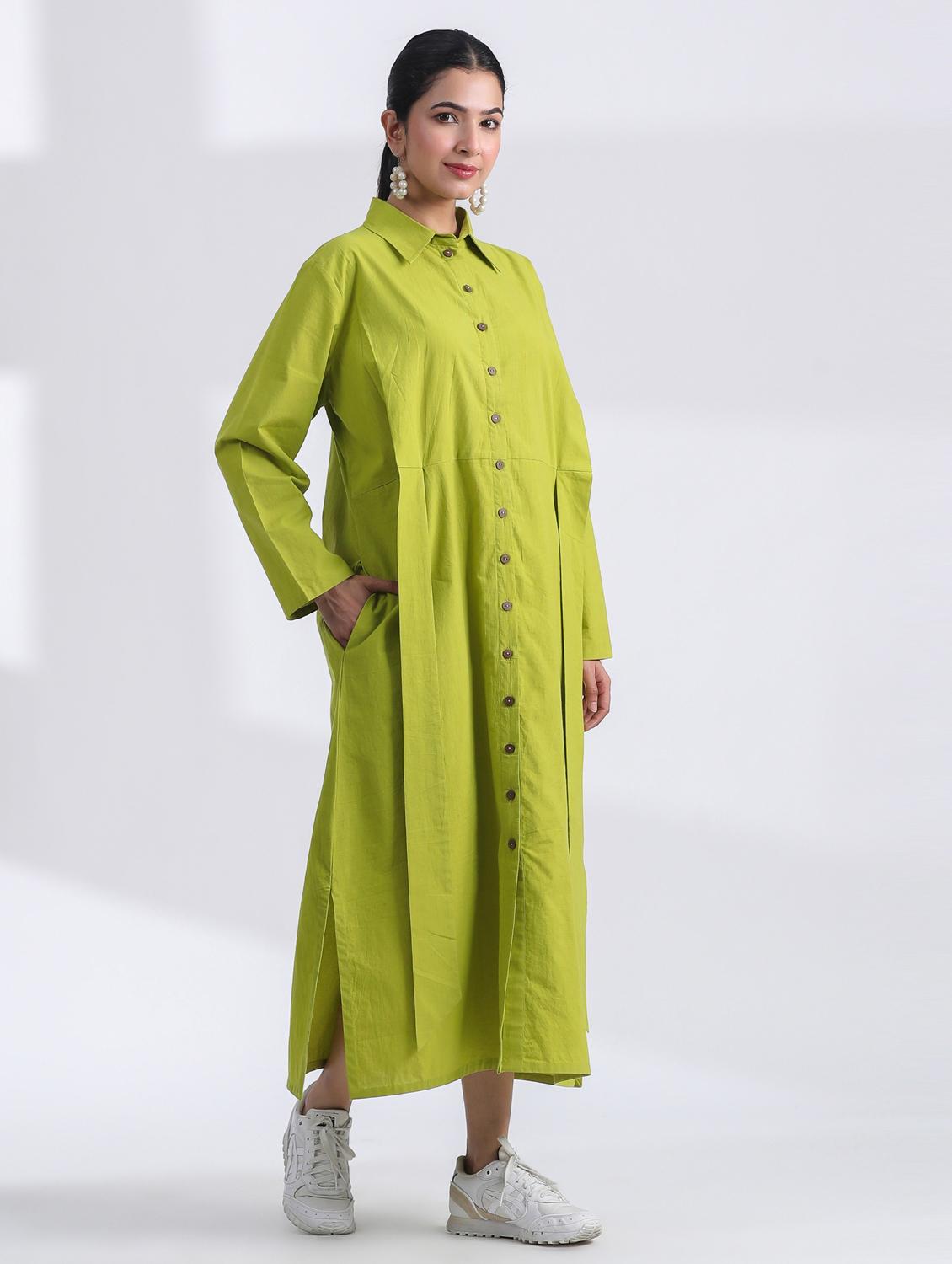 women solid long sleeve shirt dress - 21954640 - Standard Image - 1