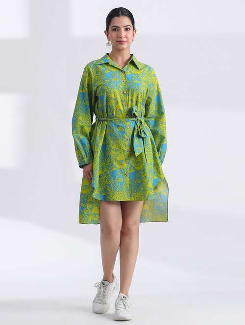 women printed long sleeve high low ethnic dress - 21954643 -  Standard Image - 0