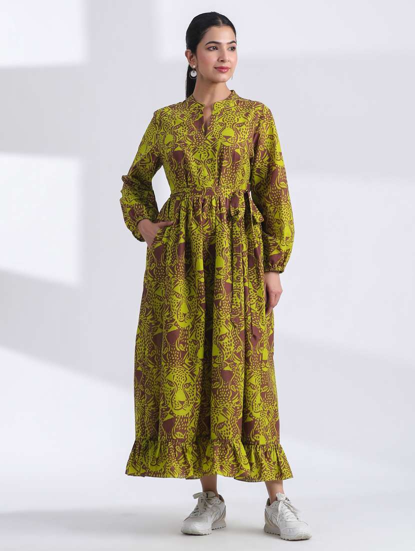 women printed long sleeve tiered ethnic dress - 21954646 -  Standard Image - 1