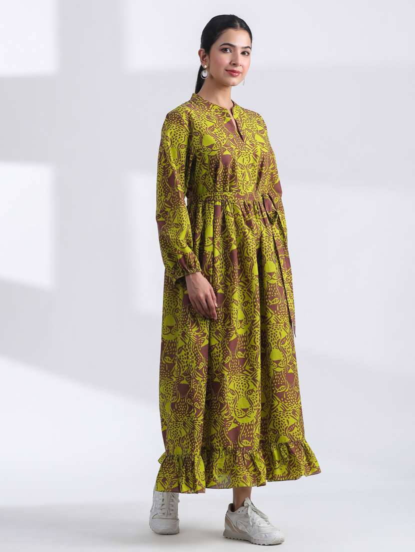 women printed long sleeve tiered ethnic dress - 21954646 - Standard Image - 4