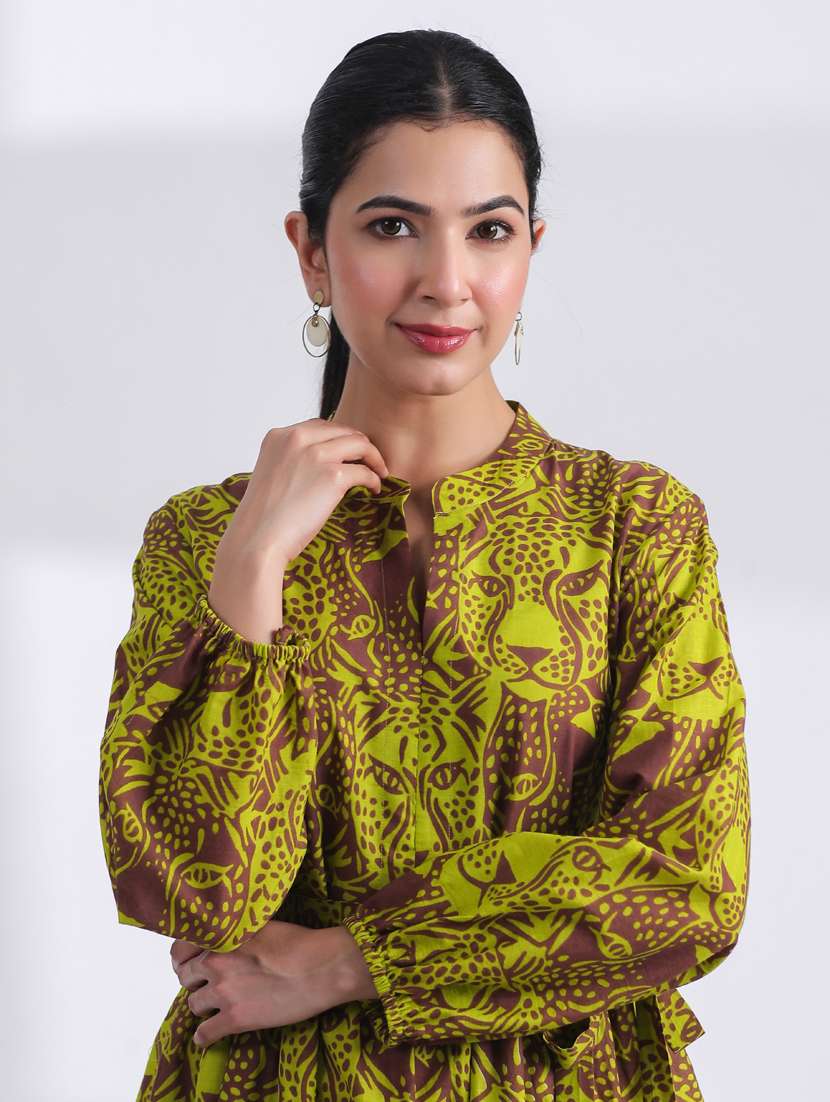 women printed long sleeve tiered ethnic dress - 21954646 - Standard Image - 6