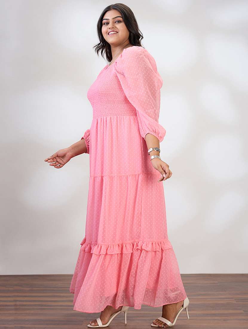 women plus size self designed puff sleeve tiered dress - 21954888 - Standard Image - 1