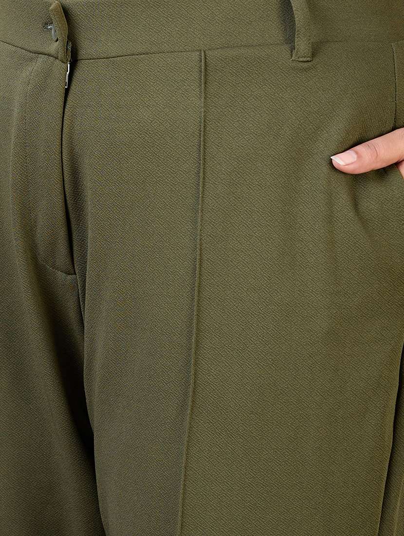 globus gloplus women olive v-neck puff sleeves solid plus size top & trousers workwear co-ord set - 21954895 -  Standard Image - 4