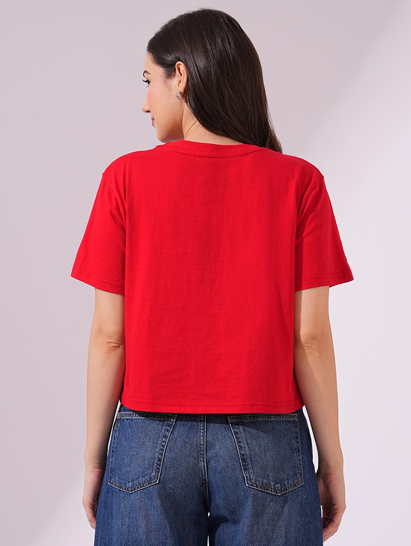 globus women red round neck short sleeves graphic print oversized t-shirt - 21954899 - Standard Image - 1