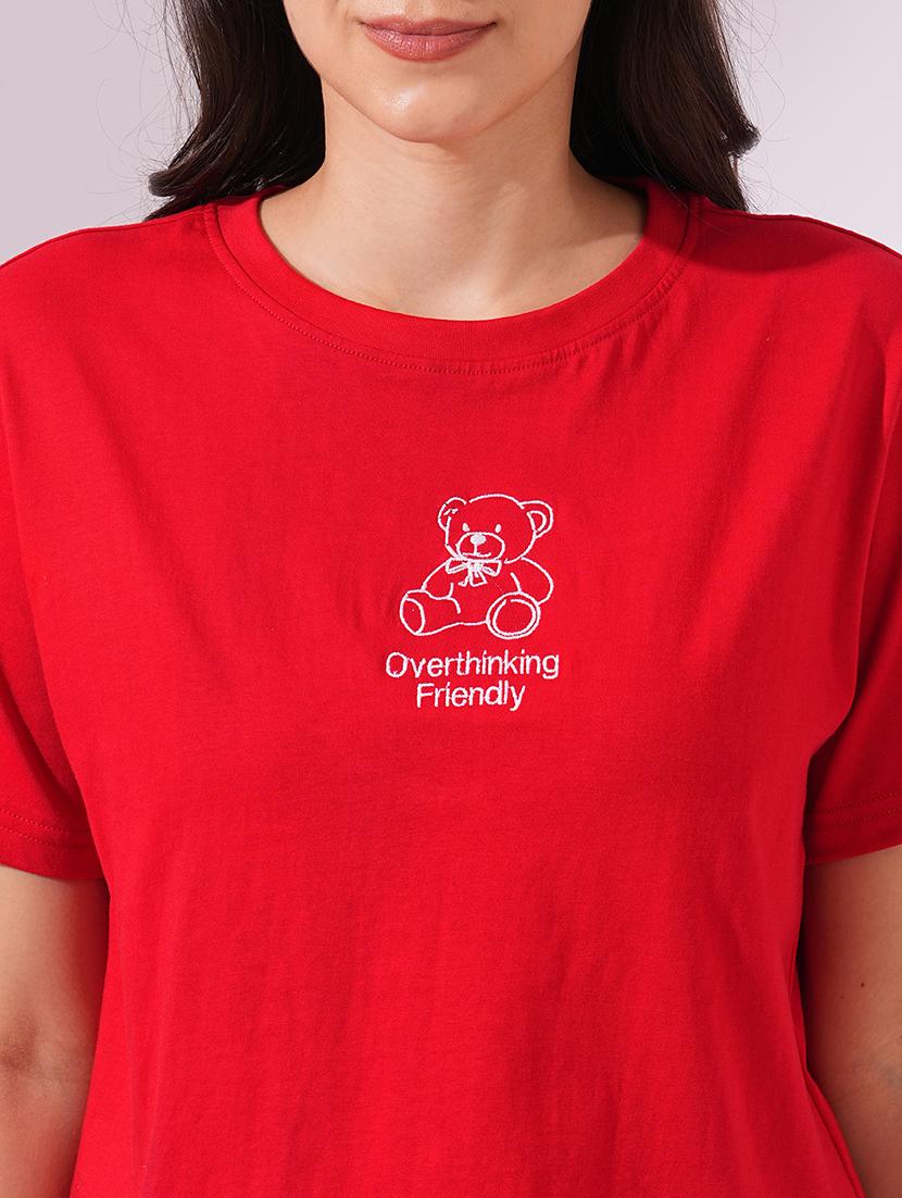 globus women red round neck short sleeves graphic print oversized t-shirt - 21954899 - Standard Image - 4