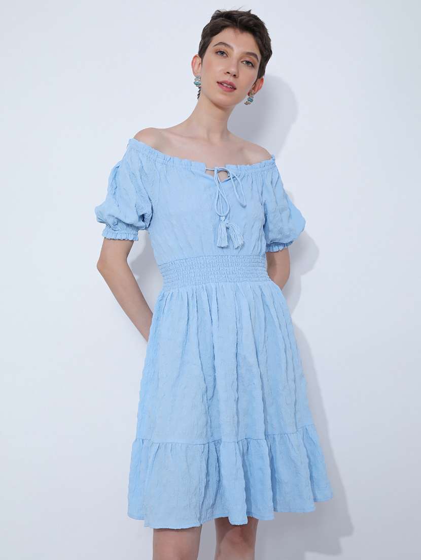 women solid off shoulder tiered dress