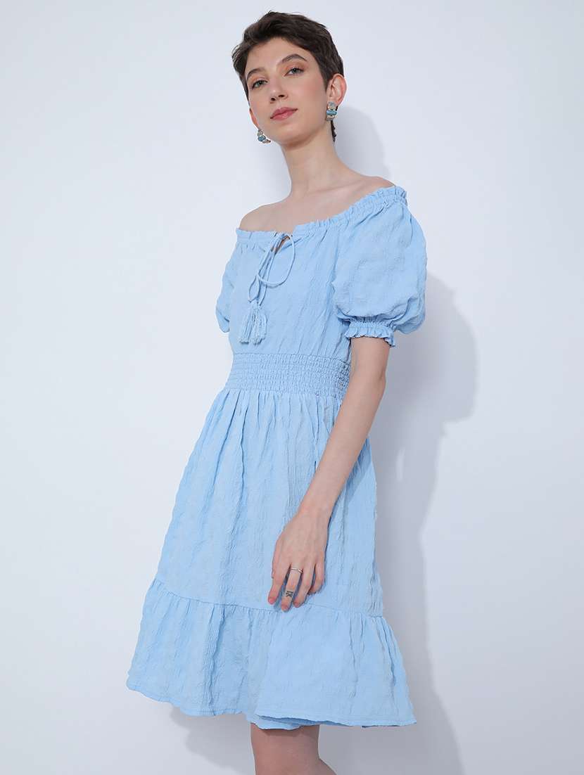 women solid off shoulder tiered dress - 21954945 -  Standard Image - 1