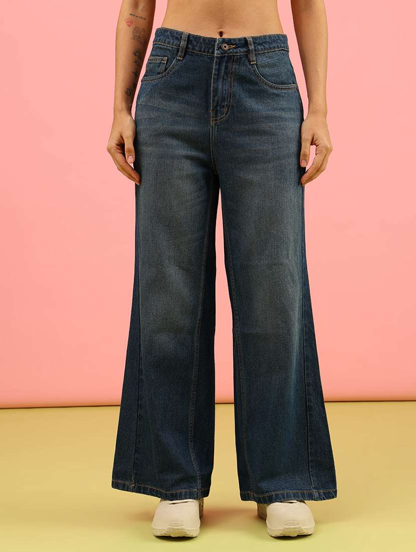 women solid mid rise wide leg jean - 21954946 -  Standard Image - 1