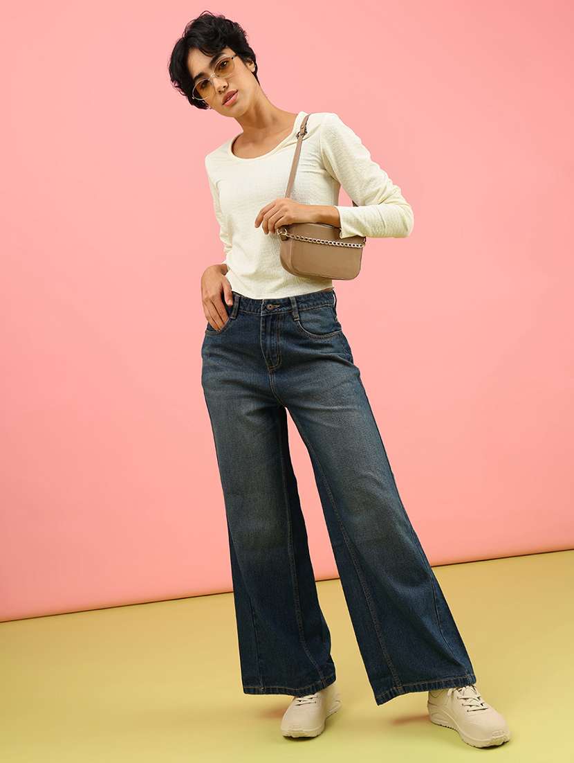 women solid mid rise wide leg jean - 21954946 -  Standard Image - 4