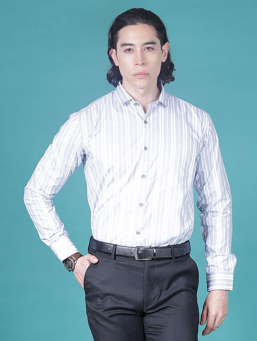 men striped long sleeve slim fit formal shirt - 21955691 -  Standard Image - 1