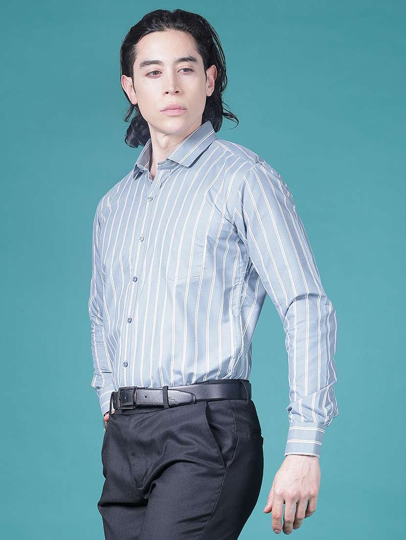 men striped collared long sleeve formal shirt - 21955692 -  Standard Image - 1