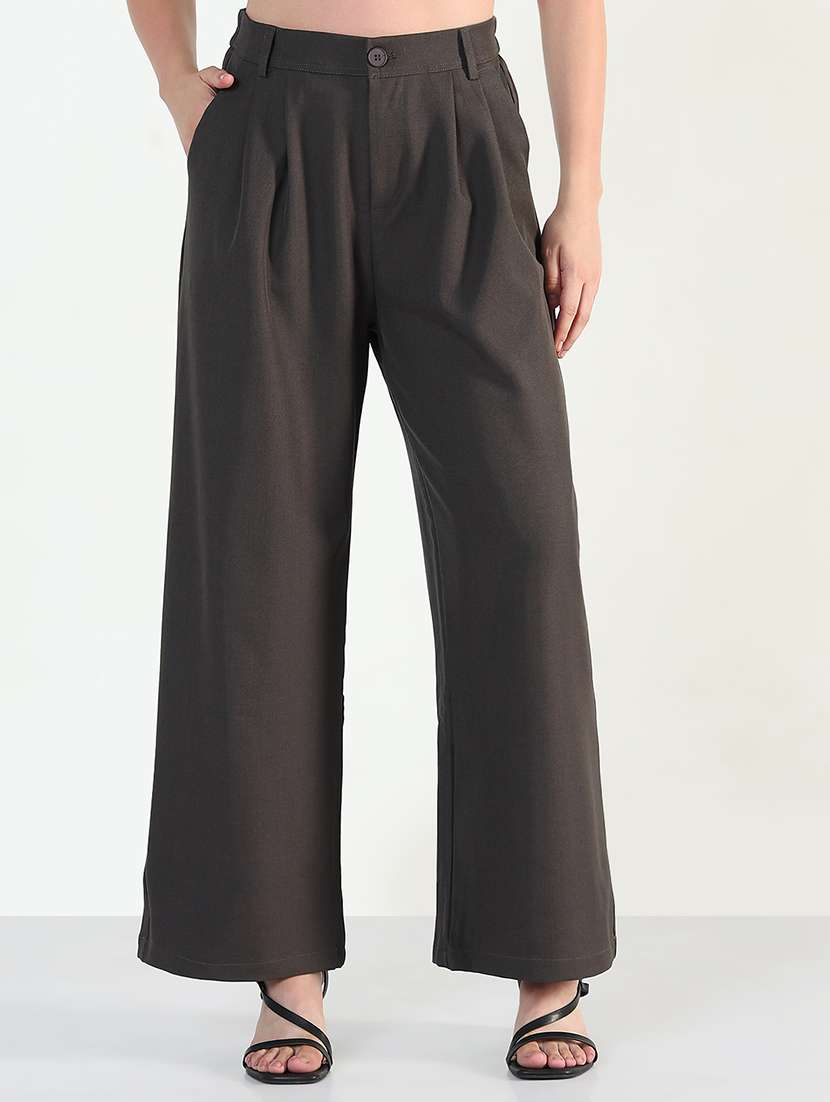women's charcoal pleated wide leg formal trousers - 21955768 -  Standard Image - 1