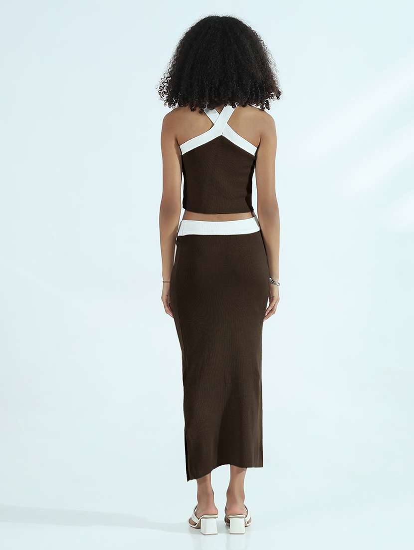 wome brown solid top and skirt co-ord set - 21955771 -  Standard Image - 4