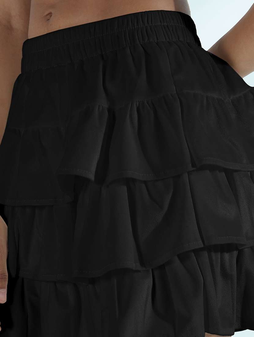 women black solid mini layered skirt - 21955772 -  Standard Image - 4