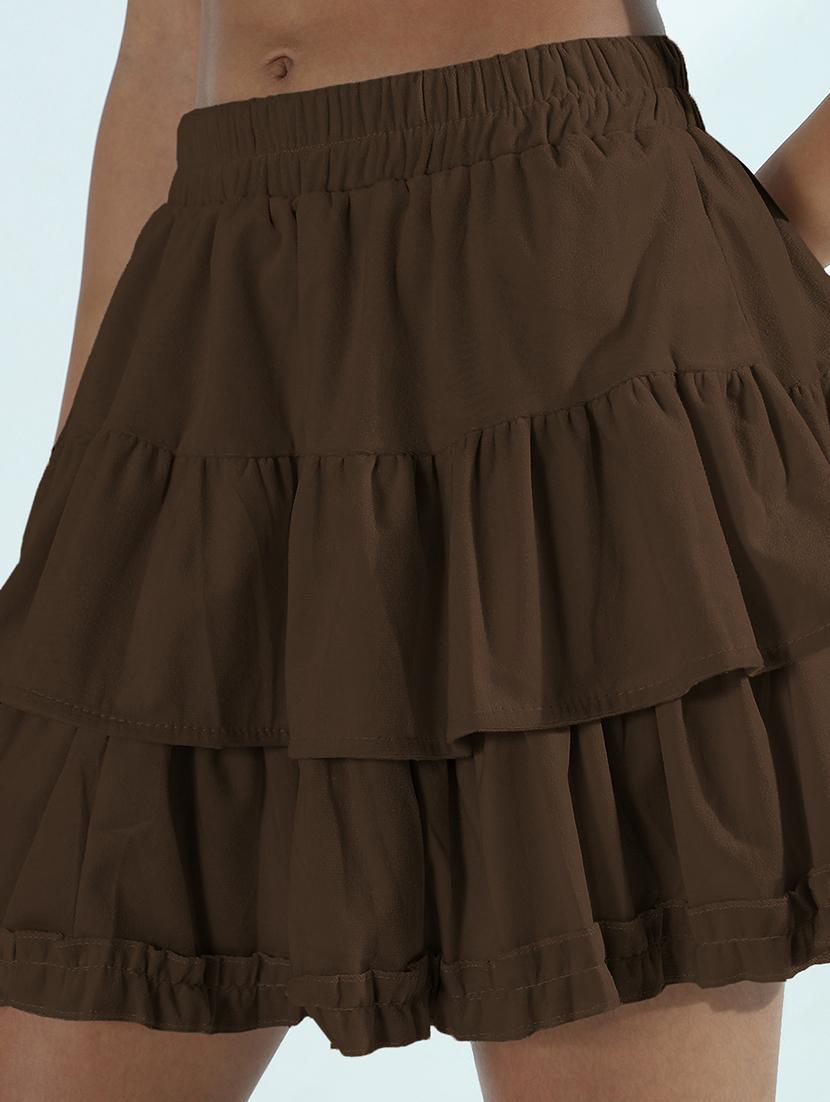 women brown solid mini layered skirt - 21955773 - Standard Image - 4