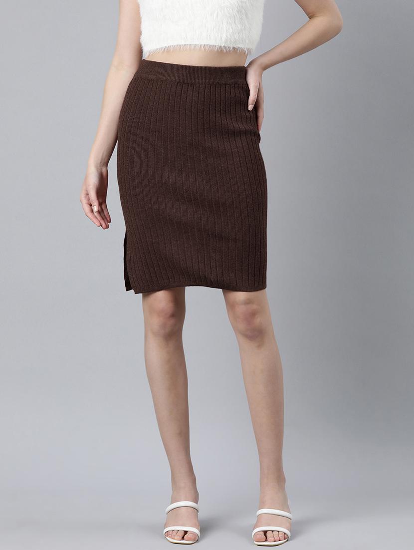 women brown solid high rise bodycon skirt - 21955774 - Zoom Image - 0