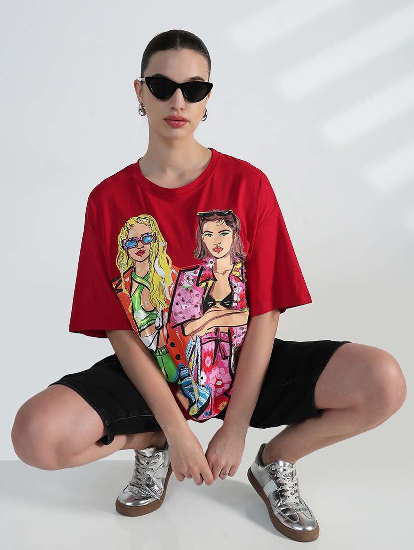women printed drop shoulder oversized t-shirt - 21955775 -  Standard Image - 1