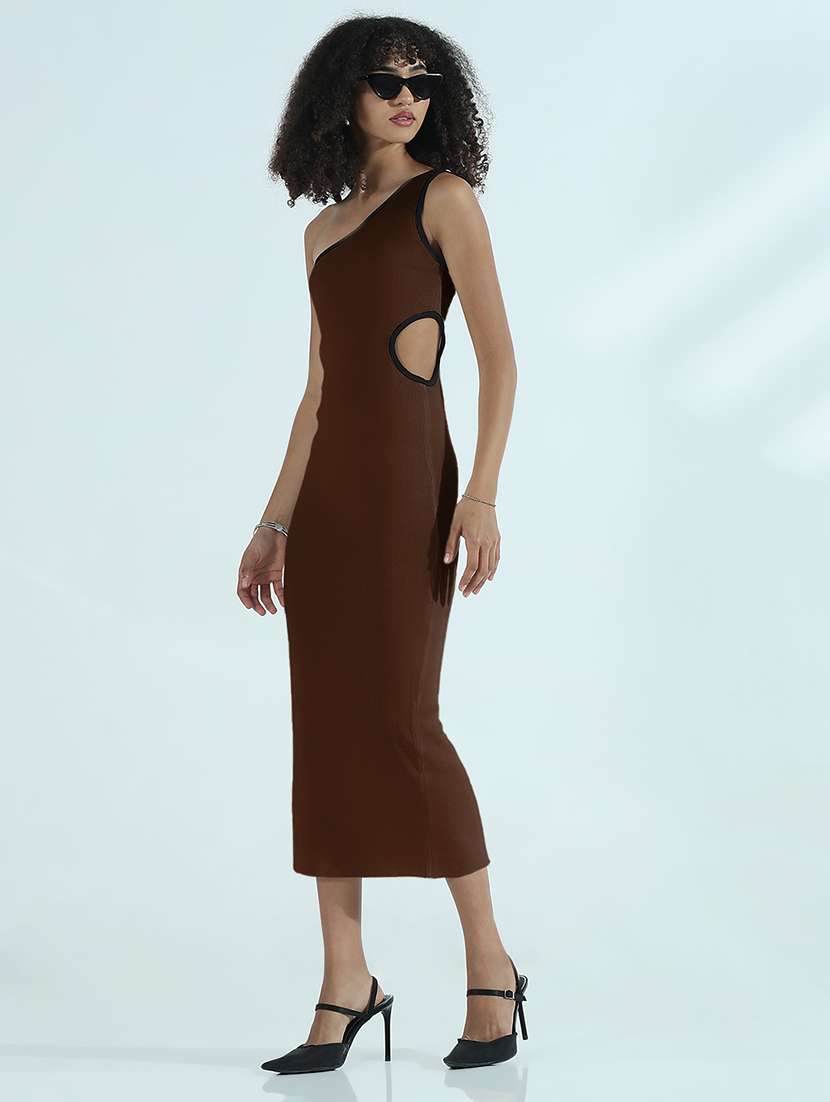 women solid single shoulder cut out bodycon dress - 21955783 - Standard Image - 1
