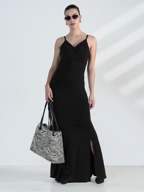 women black  solid shoulder strap maxi dress - 21955784 -  Standard Image - 0