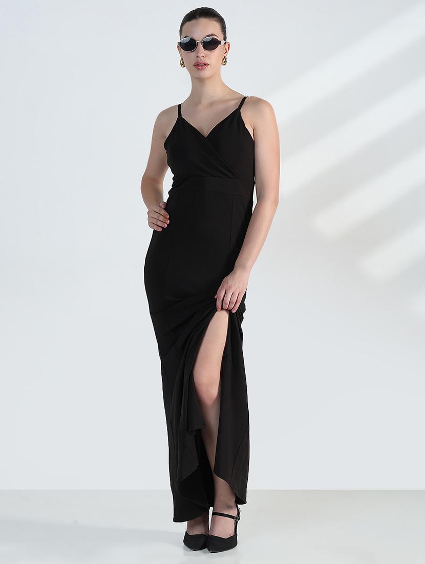 women black  solid shoulder strap maxi dress - 21955784 -  Standard Image - 1