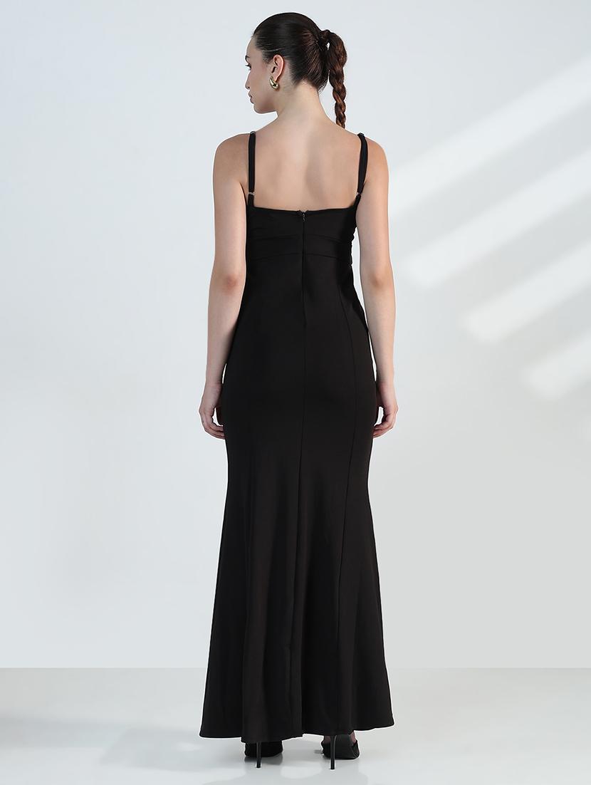 women black solid shoulder strap maxi dress - 21955784 - Standard Image - 4
