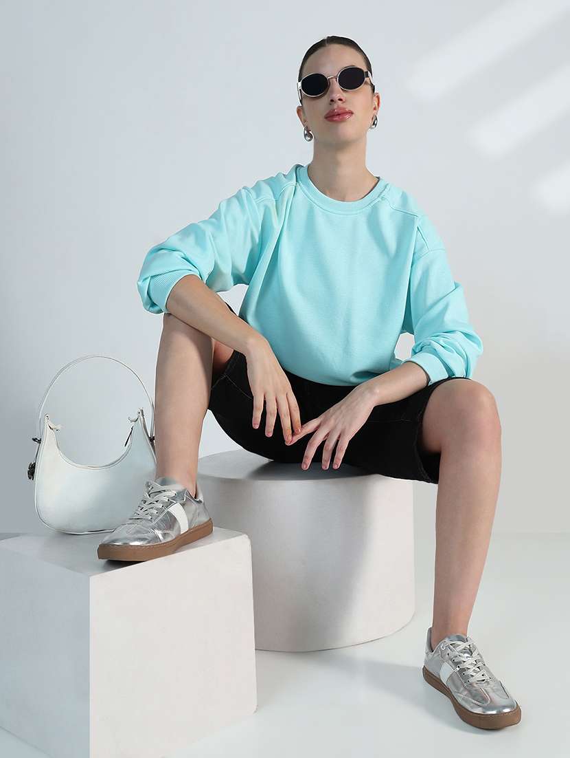 women solid long sleeve loose fit sweatshirt - 21955785 - Standard Image - 1