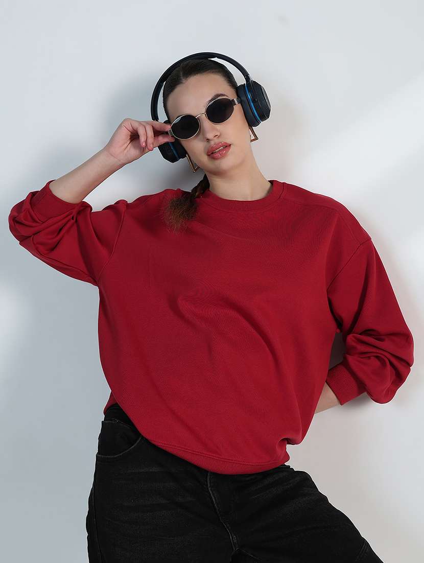 women solid long sleeve loose fit sweatshirt