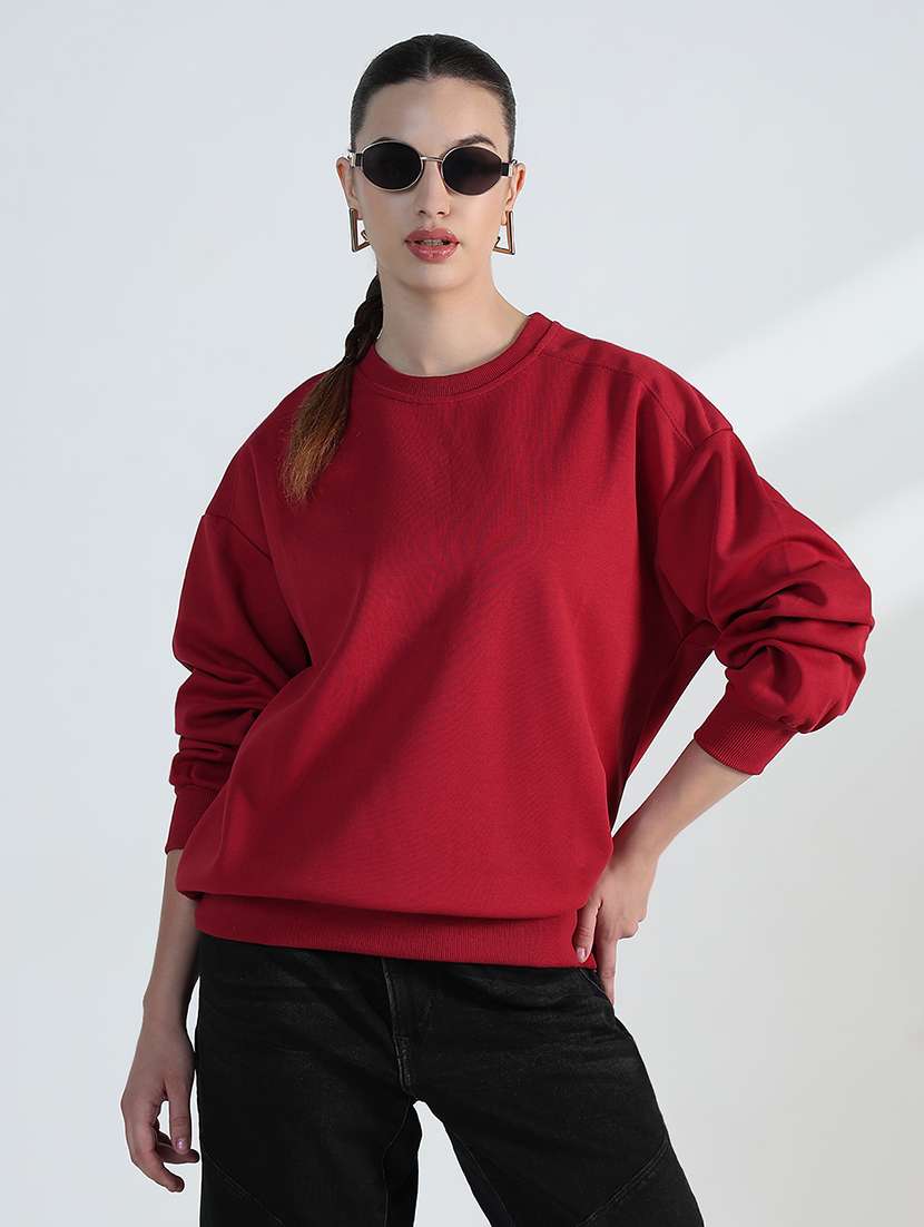 women solid long sleeve loose fit sweatshirt - 21955786 -  Standard Image - 1