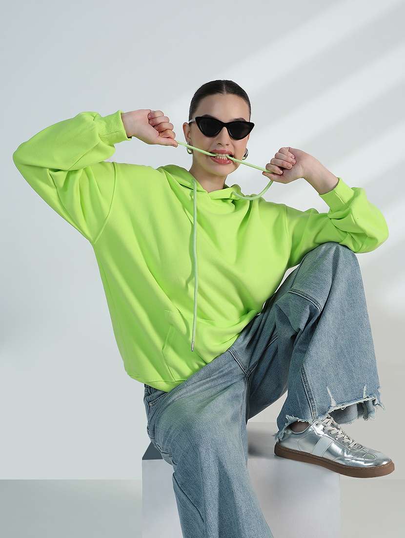 women solid long sleeve loose fit hooded sweatshirt - 21955787 - Standard Image - 1