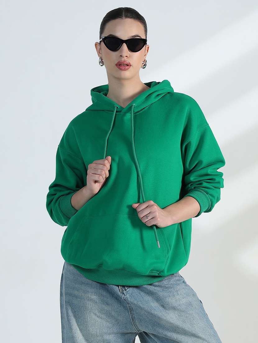 women solid long sleeve loose fit hooded sweatshirt - 21955788 - Standard Image - 1
