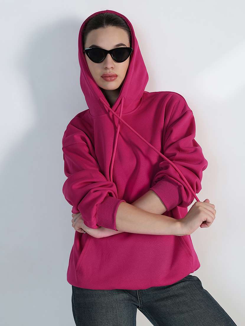 women solid long sleeve loose fit hooded sweatshirt - 21955789 - Standard Image - 1