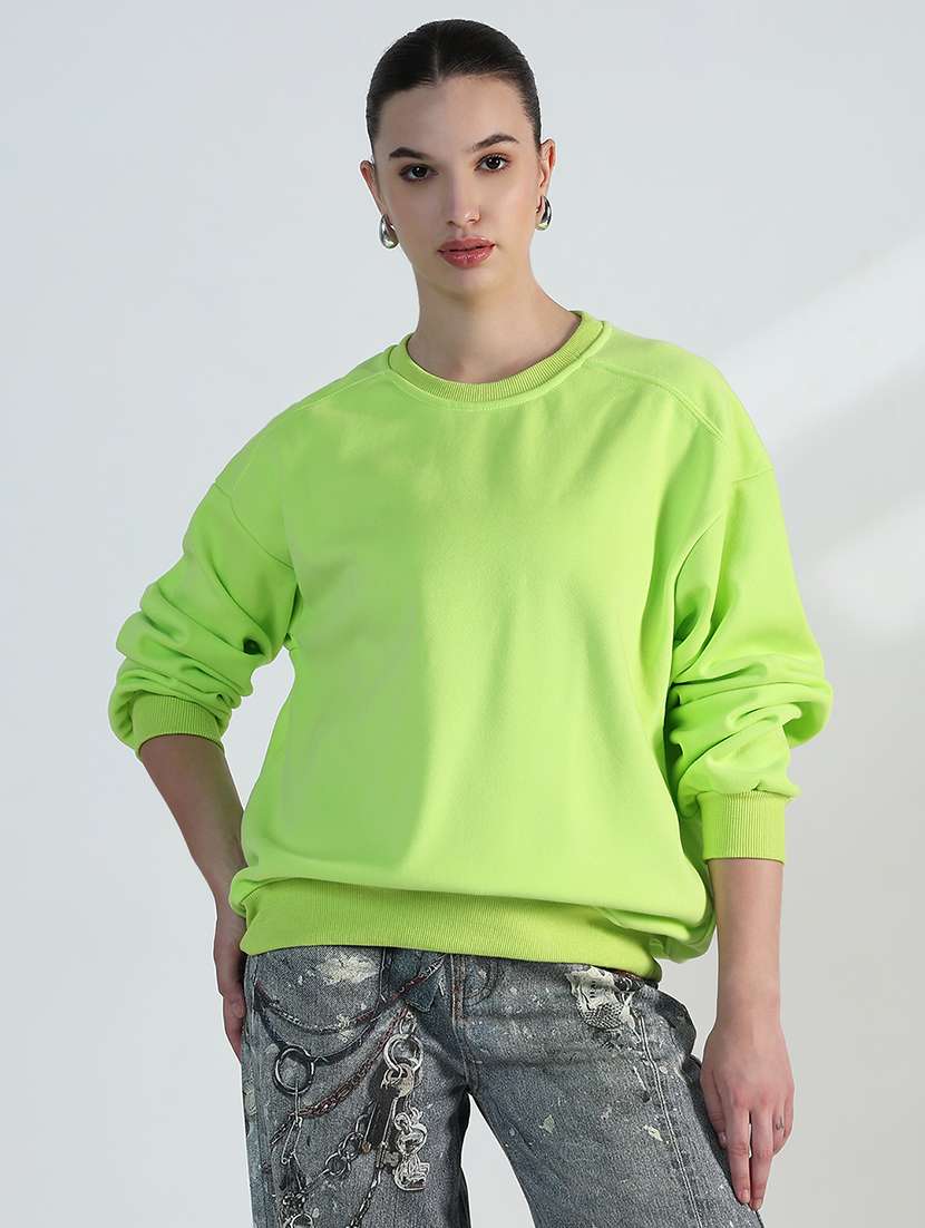 women solid long sleeve loose fit sweatshirt