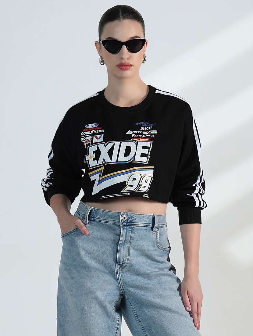 women typographic print long sleeve crop sweatshirt - 21955800 -  Standard Image - 1