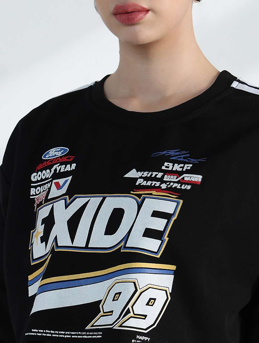 women typographic print long sleeve crop sweatshirt - 21955800 -  Standard Image - 4