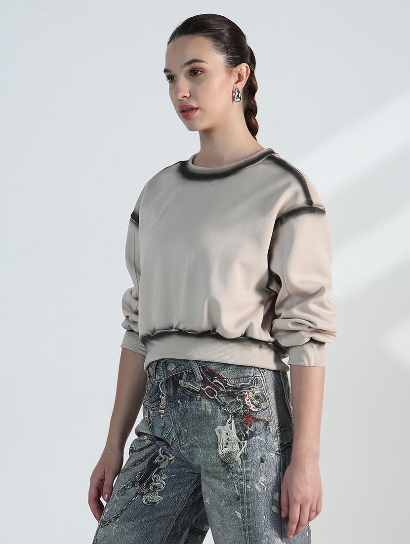 women solid long sleeve cropped sweatshirt - 21955814 -  Standard Image - 1