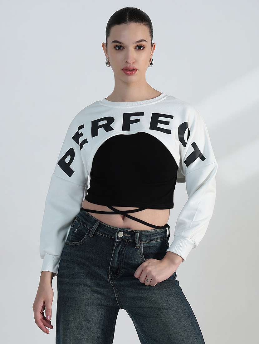 women printed long sleeve crop sweatshirt with tank top - 21955816 -  Standard Image - 1