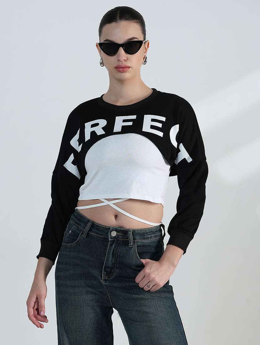 women printed long sleeve crop sweatshirt with tank top - 21955817 -  Standard Image - 1