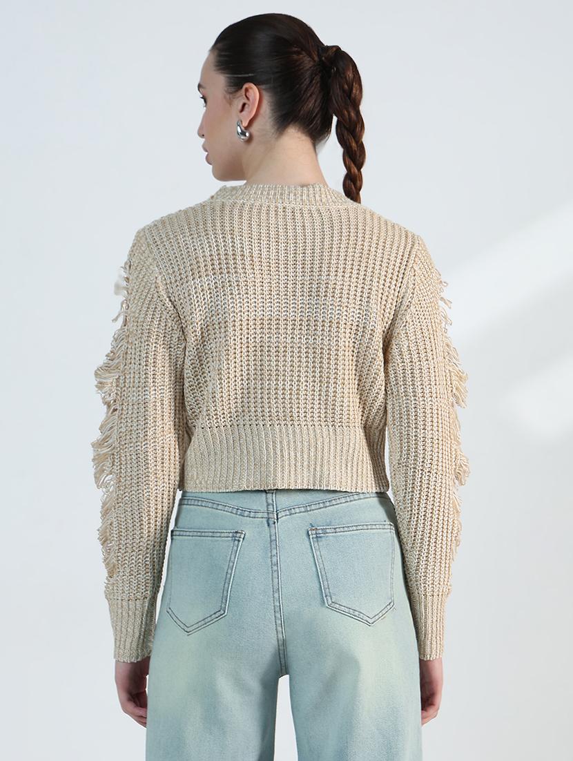 women distressed long sleeve crop pullover - 21955826 - Standard Image - 4